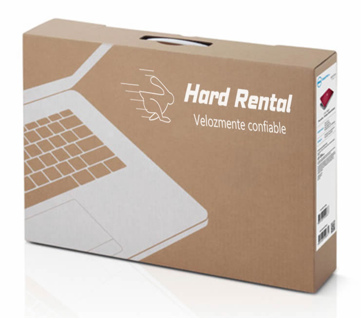 laptop en caja con logotipo de hardrental empresa de renting informatico